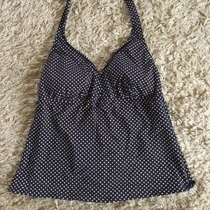 Lands End navy blue polka dot tankini swim top size 10